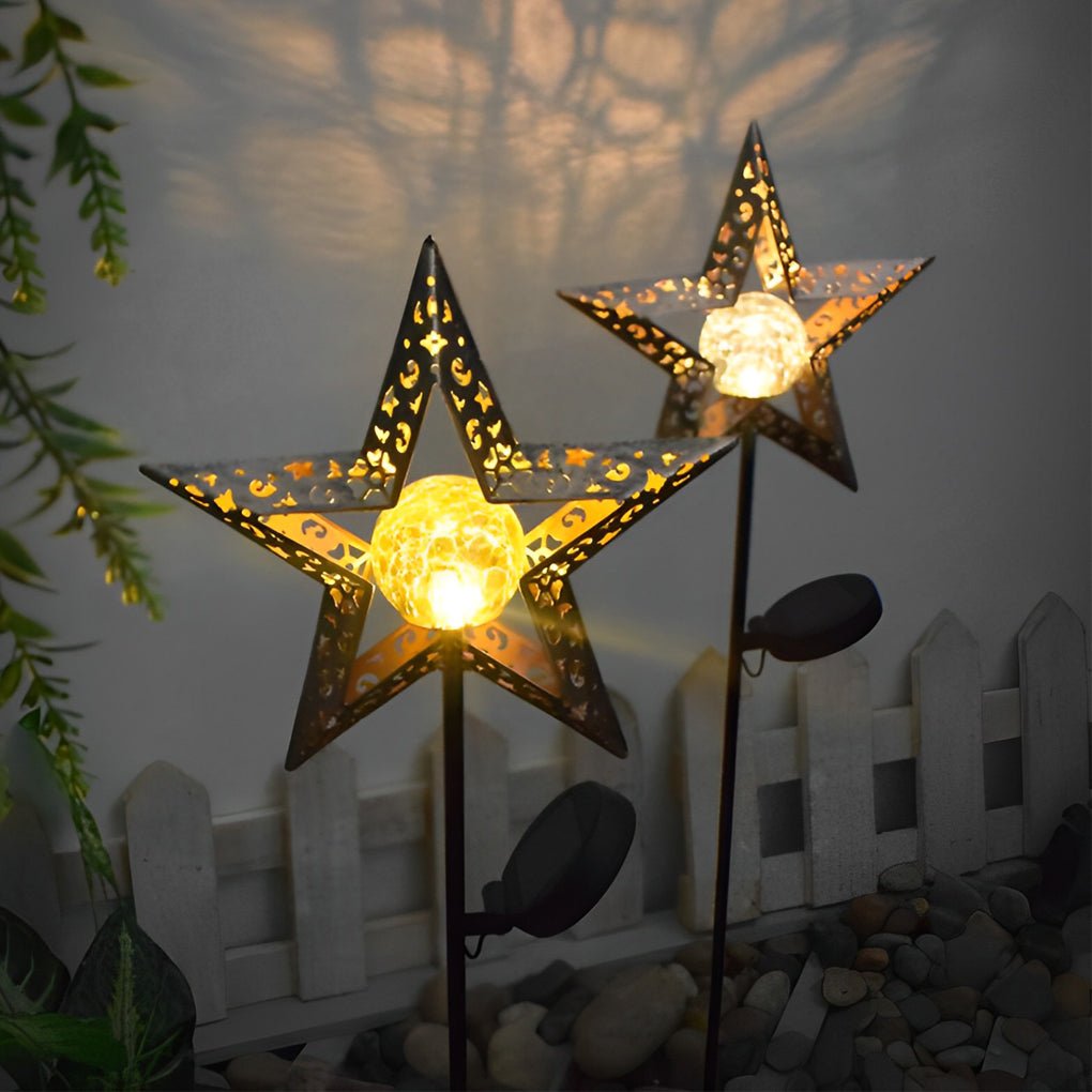 Mystical Moon & Sun Flame Iron Hollow Projector Solar Garden Light - Lamp Outdoor