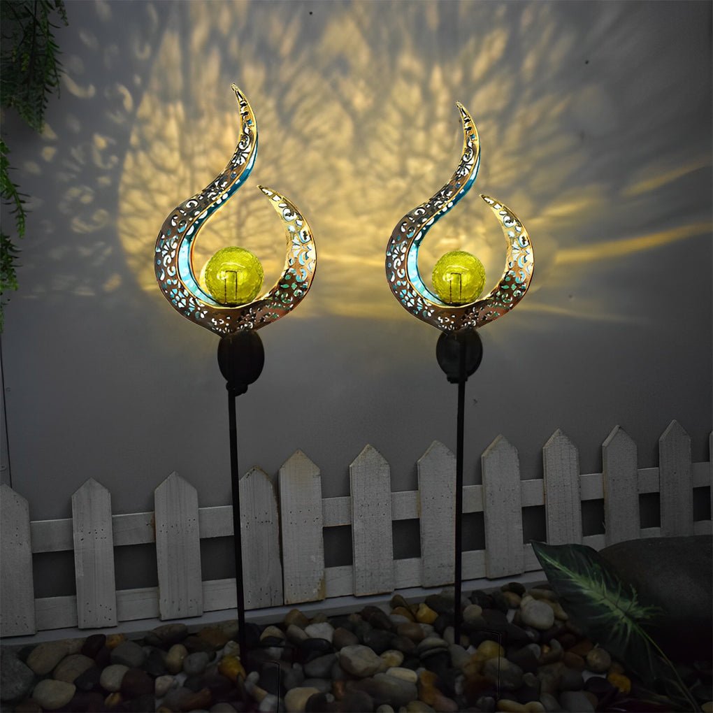 Mystical Moon & Sun Flame Iron Hollow Projector Solar Garden Light - Lamp Outdoor