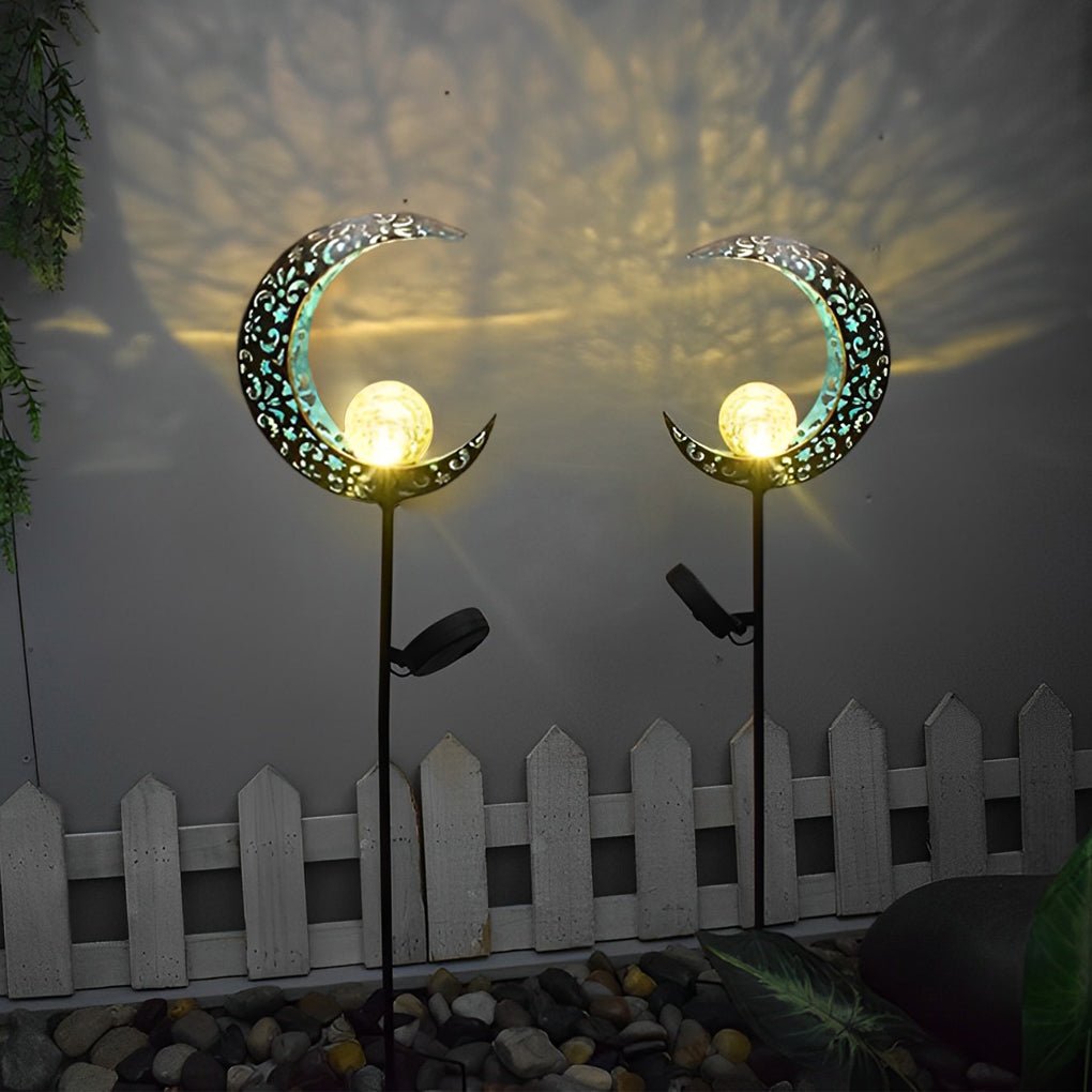 Mystical Moon & Sun Flame Iron Hollow Projector Solar Garden Light - Lamp Outdoor