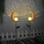Mystical Moon & Sun Flame Iron Hollow Projector Solar Garden Light - Lamp Outdoor