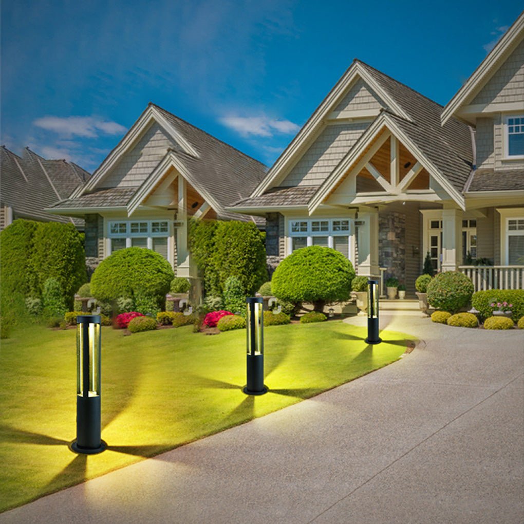 Modern Radiance Four-Emitting Black Outdoor LED Pathway Bollard Lights - Lamp Outdoor