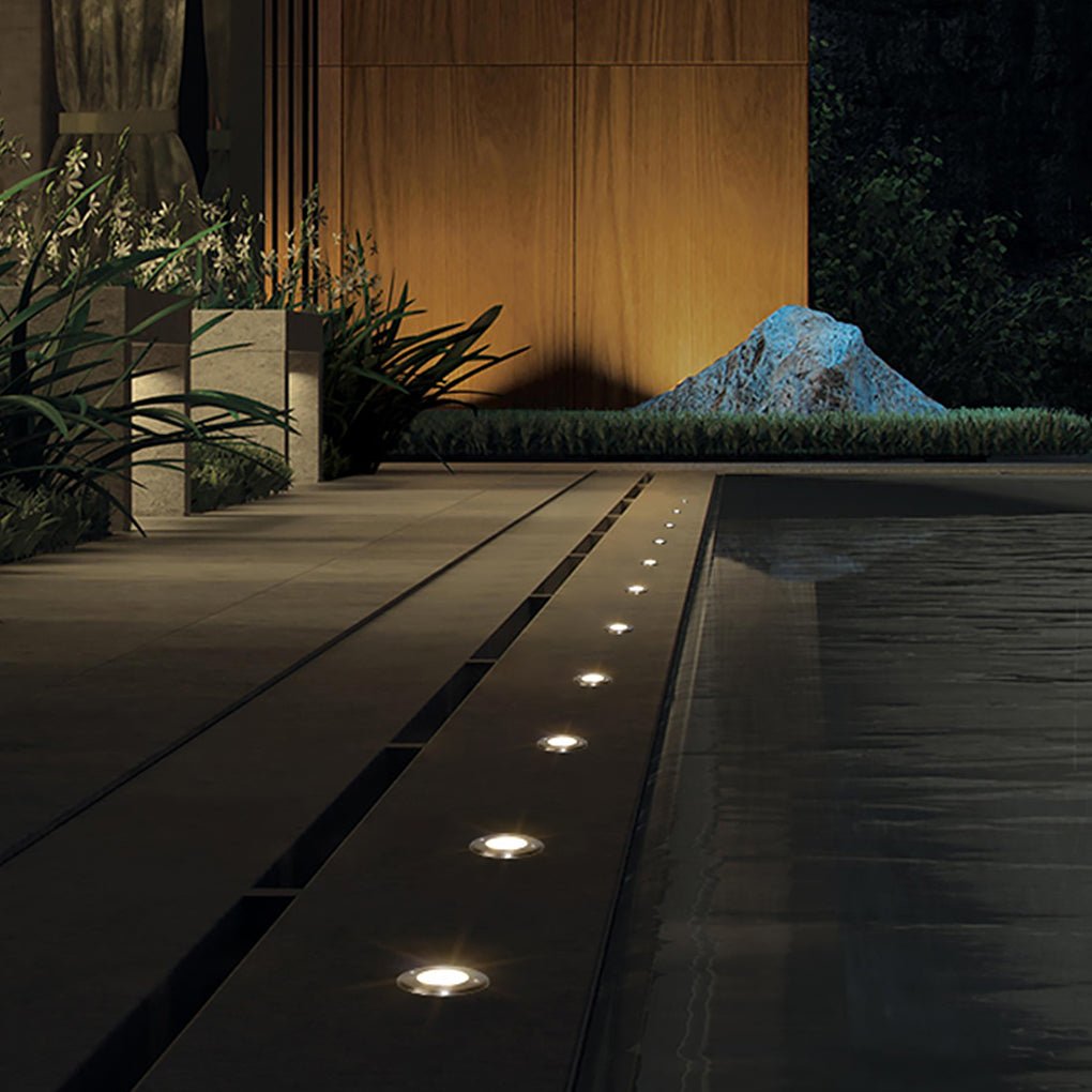 Poolside Deck Waterproof LED Chrome Recessed Well Step Lights Garden Lawn Inset Lighting - Lamp Outdoor
