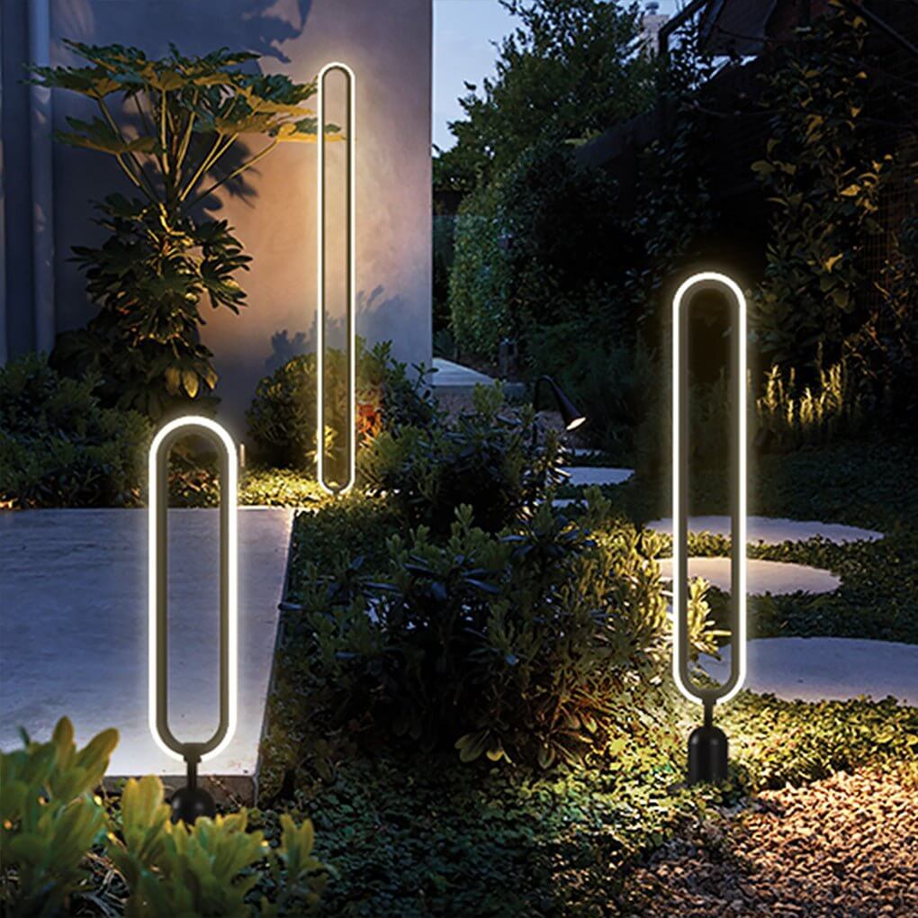 Sleek Black Oval Ring LED Solar Lights Modern Outdoor Minimalist Design - Lamp Outdoor