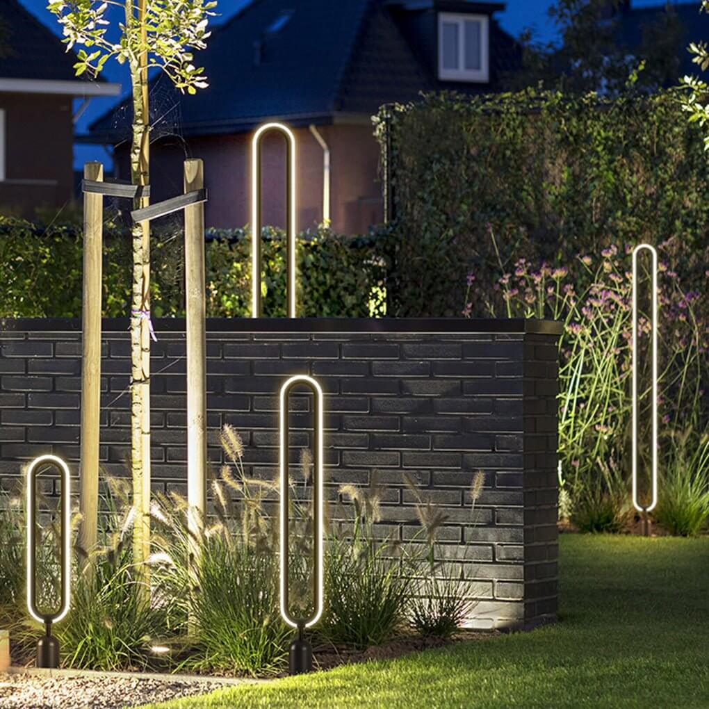 Sleek Black Oval Ring LED Solar Lights Modern Outdoor Minimalist Design - Lamp Outdoor