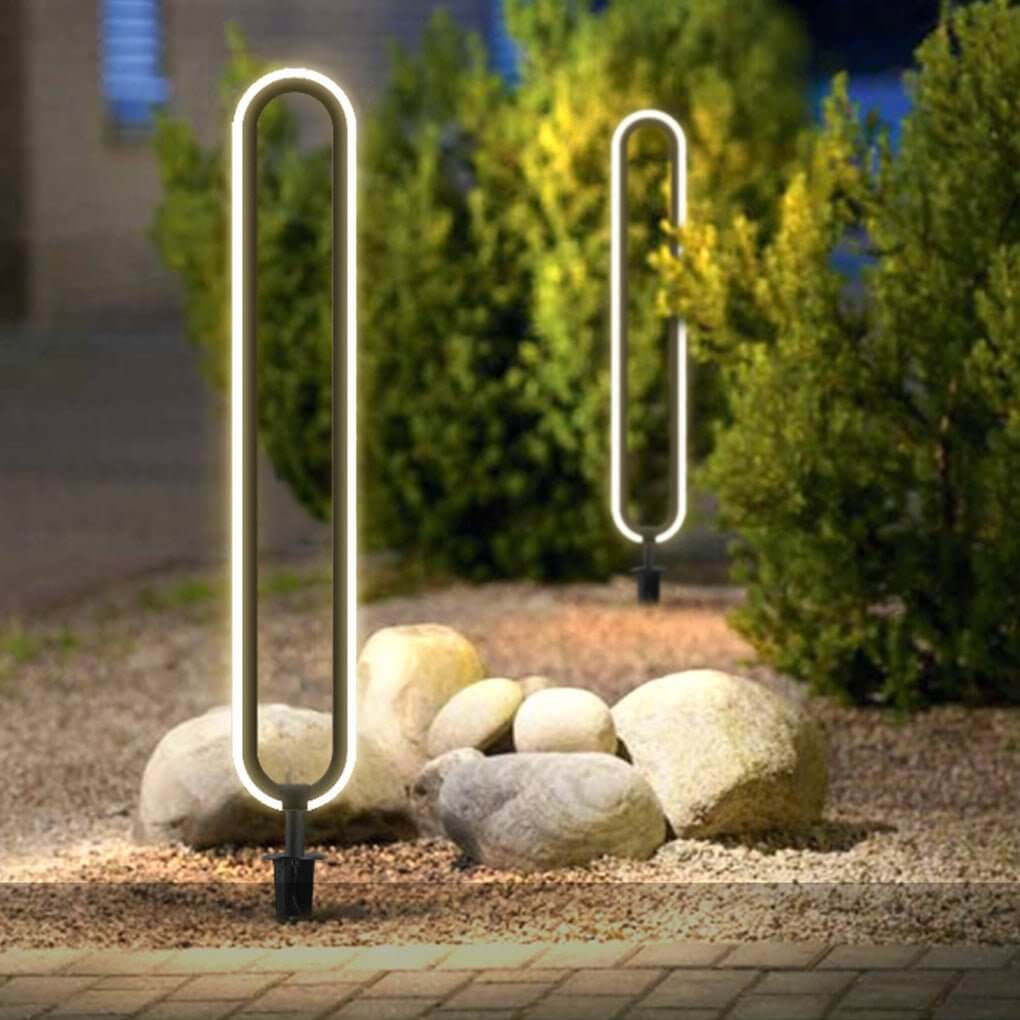 Sleek Black Oval Ring LED Solar Lights Modern Outdoor Minimalist Design - Lamp Outdoor