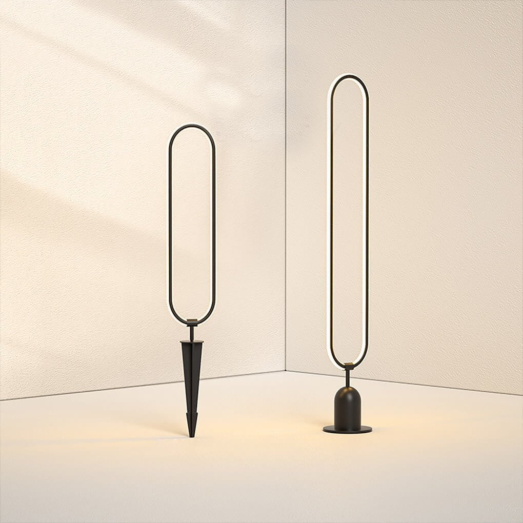 Sleek Black Oval Ring LED Solar Lights Modern Outdoor Minimalist Design - Lamp Outdoor