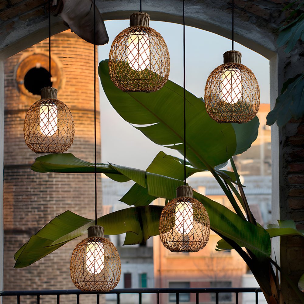 Outdoor Rattan Pendant Lights 10W Rustic Modern LED Ceiling Hanging Lantern Lights - Lamp Outdoor