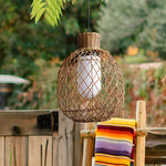 Outdoor Rattan Pendant Lights 10W Rustic Modern LED Ceiling Hanging Lantern Lights - Lamp Outdoor