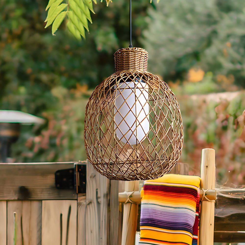 Outdoor Rattan Pendant Lights 10W Rustic Modern LED Ceiling Hanging Lantern Lights - Lamp Outdoor
