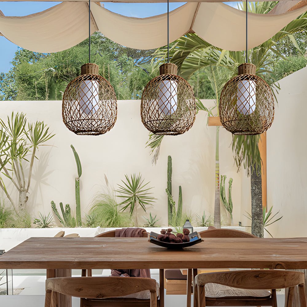 Outdoor Rattan Pendant Lights 10W Rustic Modern LED Ceiling Hanging Lantern Lights - Lamp Outdoor