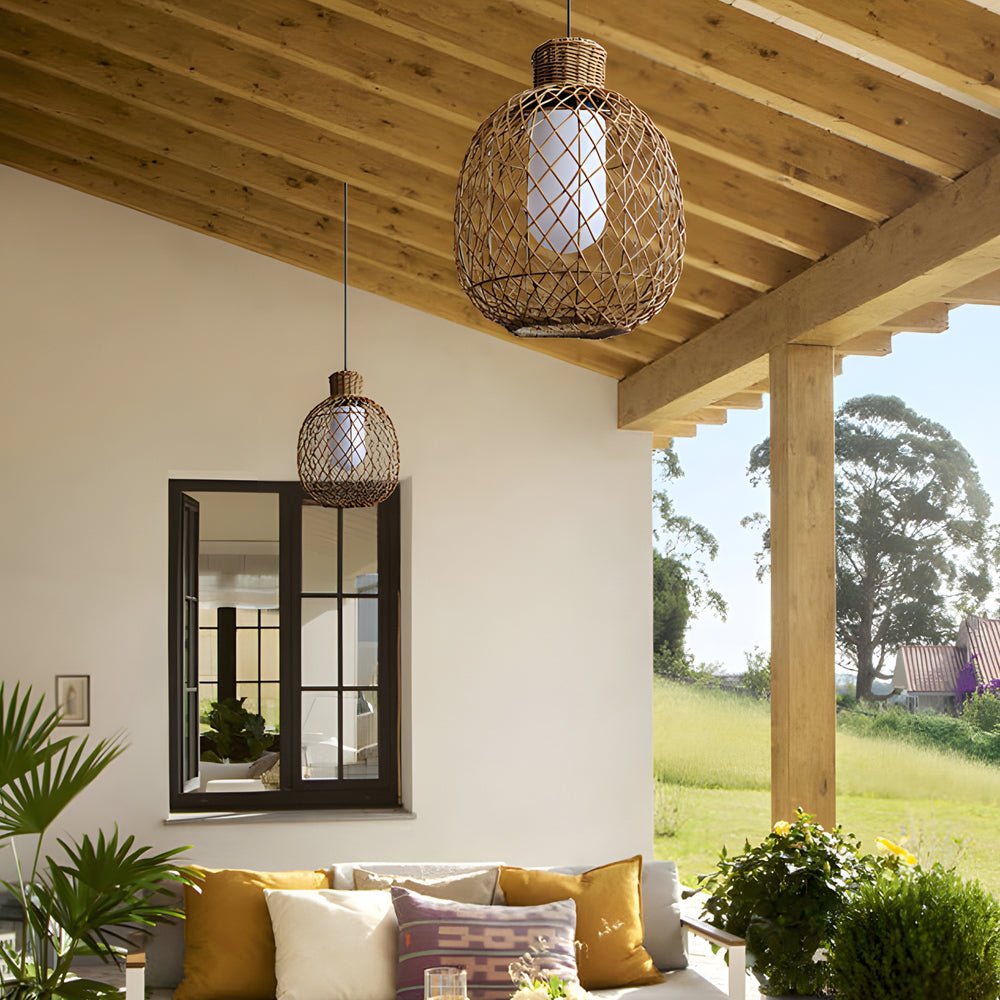 Outdoor Rattan Pendant Lights 10W Rustic Modern LED Ceiling Hanging Lantern Lights - Lamp Outdoor