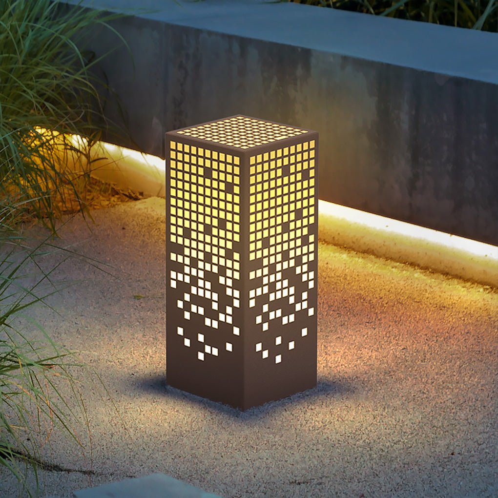 High-End Stainless Steel Outdoor LED Light with Unique Square Pattern for Elegant Bollard Lights - Lamp Outdoor
