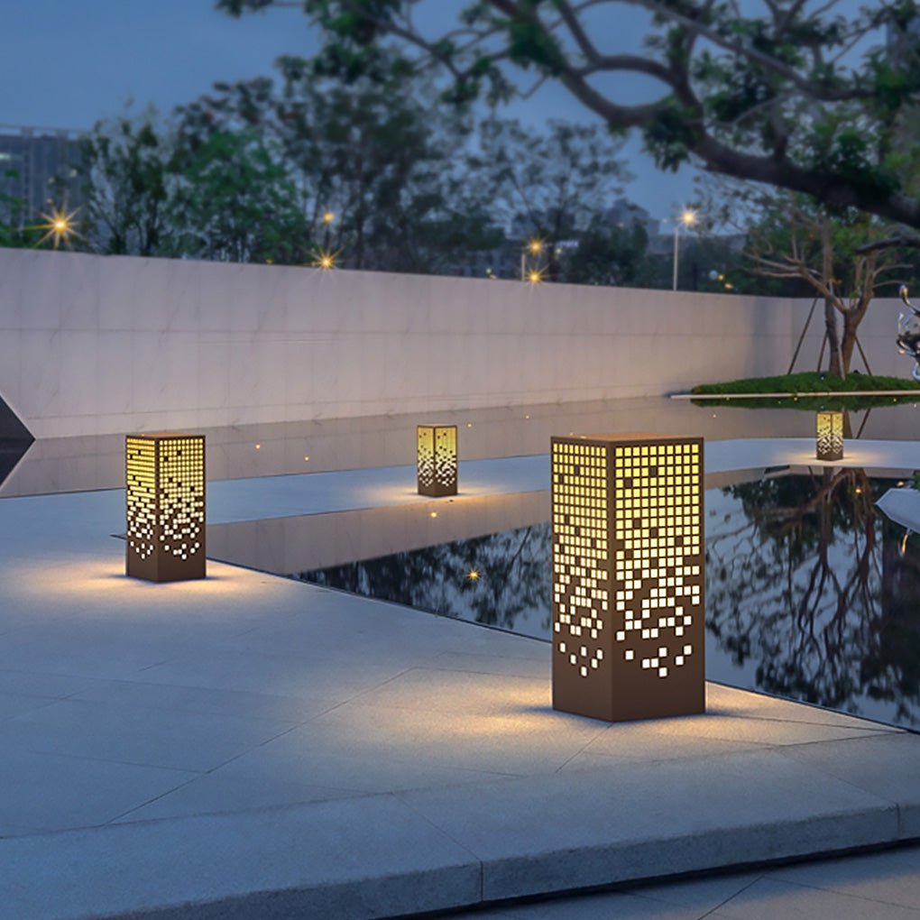 High-End Stainless Steel Outdoor LED Light with Unique Square Pattern for Elegant Bollard Lights - Lamp Outdoor