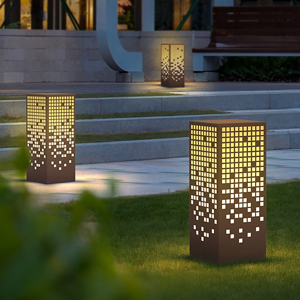 High-End Stainless Steel Outdoor LED Light with Unique Square Pattern for Elegant Bollard Lights - Lamp Outdoor