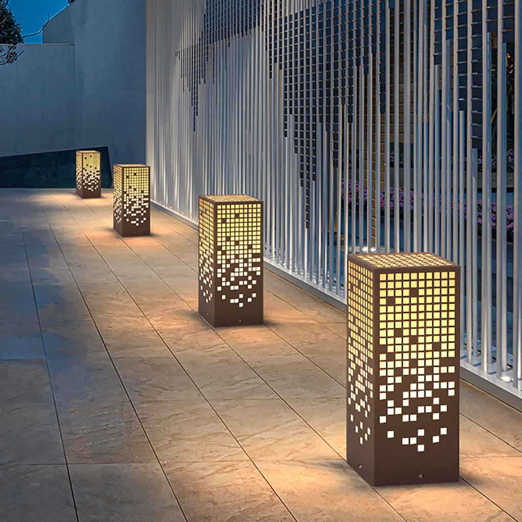 High-End Stainless Steel Outdoor LED Light with Unique Square Pattern for Elegant Bollard Lights - Lamp Outdoor