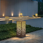 High-End Stainless Steel Outdoor LED Light with Unique Square Pattern for Elegant Bollard Lights - Lamp Outdoor