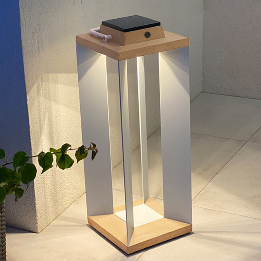 Solar Waterproof Wooden White Floor Lamp Modern Style - Lamp Outdoor