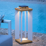 Solar Waterproof Wooden White Floor Lamp Modern Style - Lamp Outdoor