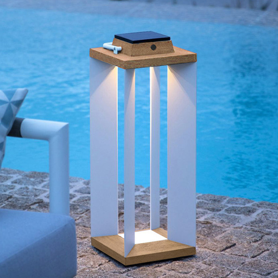 Solar Waterproof Wooden White Floor Lamp Modern Style - Lamp Outdoor