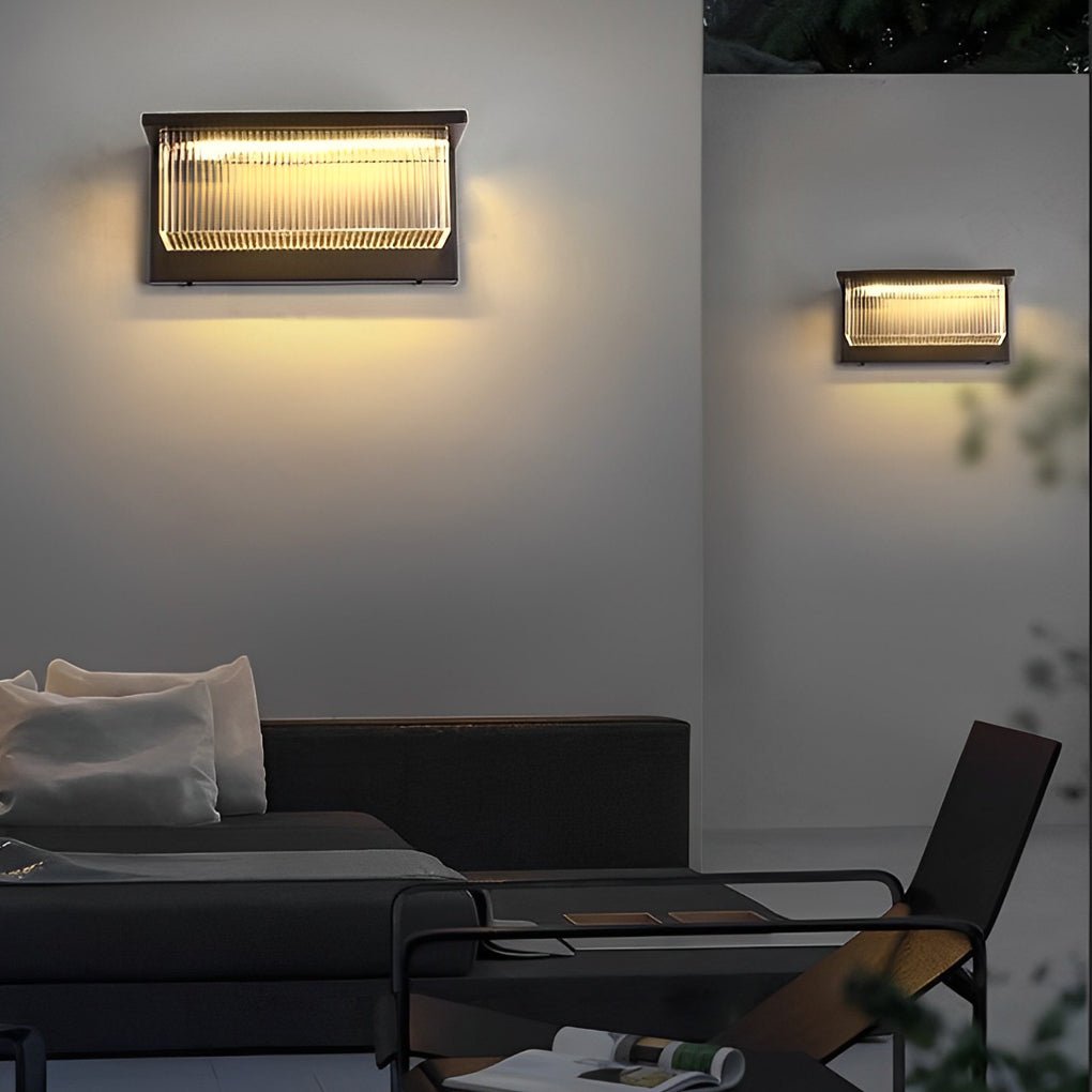 Rectangular Striped Acrylic Shade Waterproof Black Modern Solar Wall Lights - Lamp Outdoor