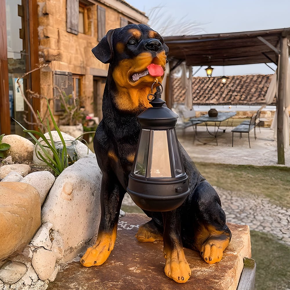 Resin Dog with Lantern Landscape Decor Solar Outdoor Lights - Lamp Outdoor