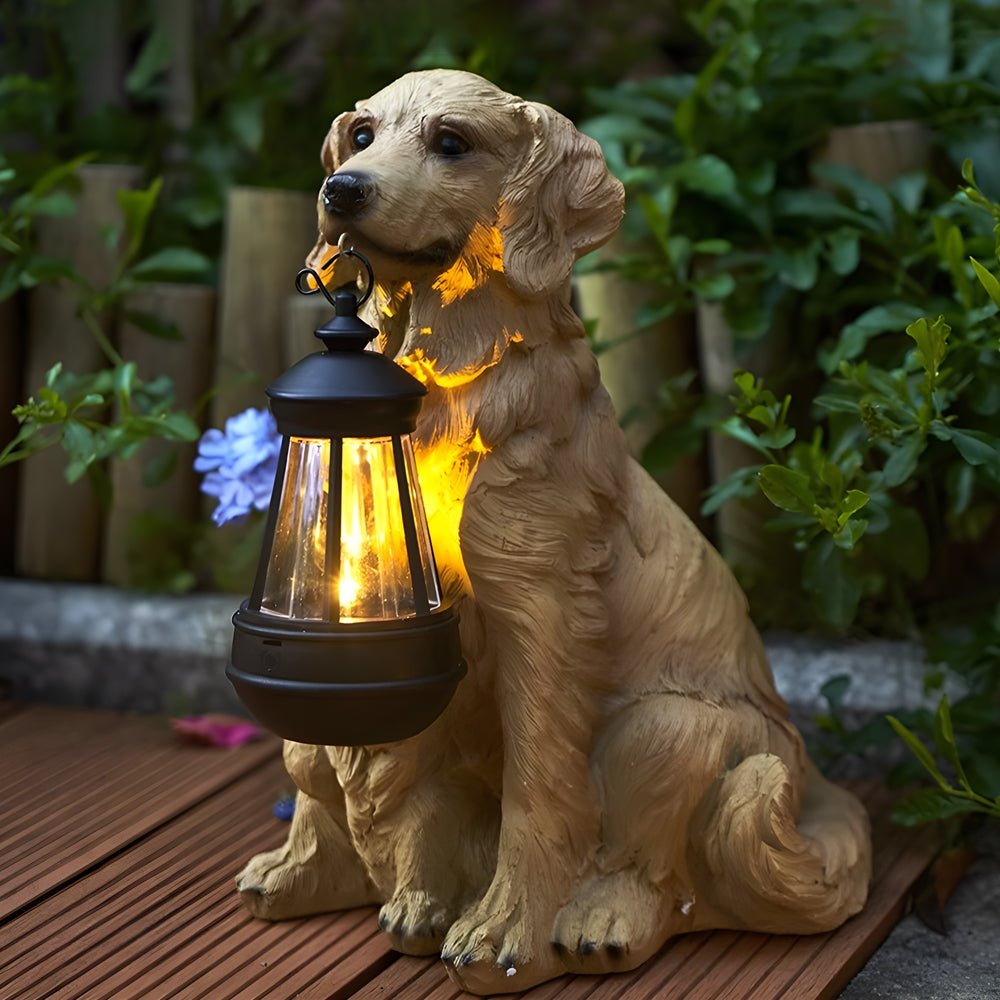 Resin Dog with Lantern Landscape Decor Solar Outdoor Lights - Lamp Outdoor