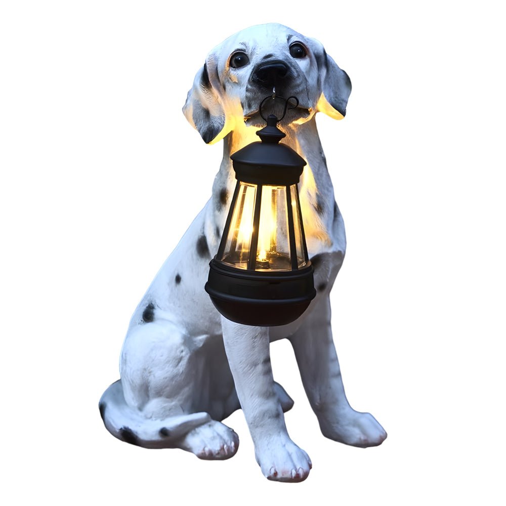 Resin Dog with Lantern Landscape Decor Solar Outdoor Lights - Lamp Outdoor