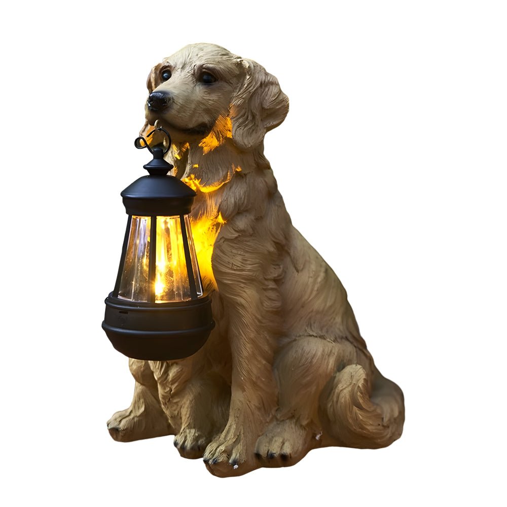 Resin Dog with Lantern Landscape Decor Solar Outdoor Lights - Lamp Outdoor