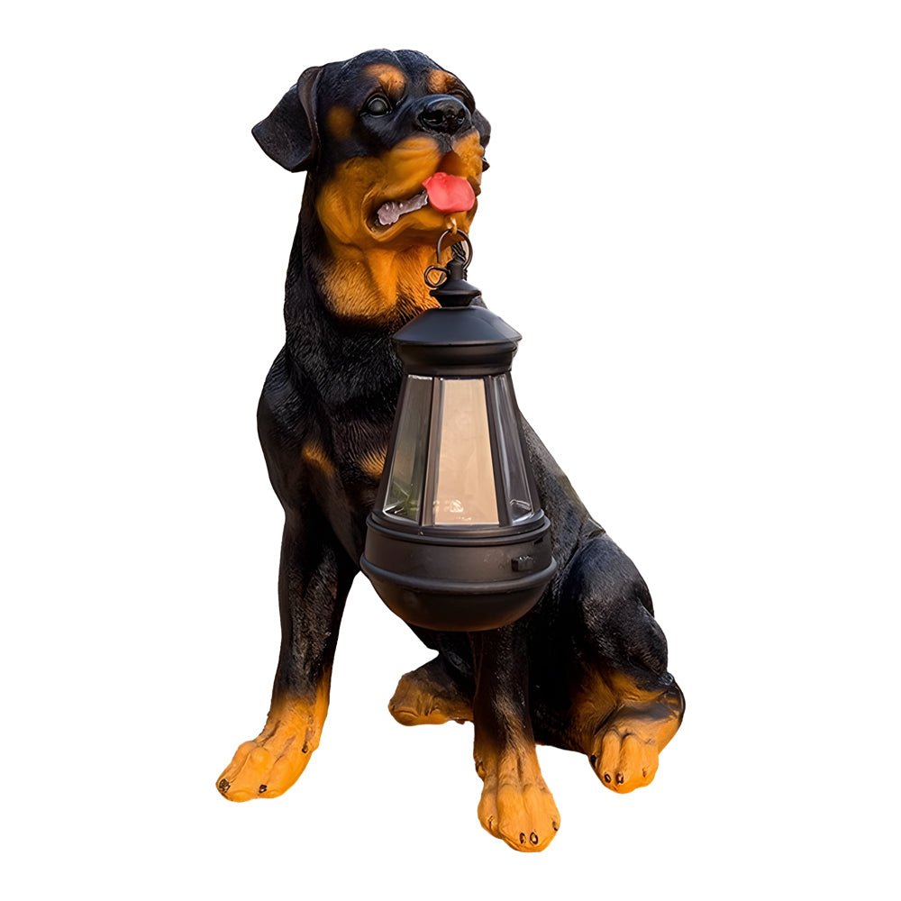 Resin Dog with Lantern Landscape Decor Solar Outdoor Lights - Lamp Outdoor