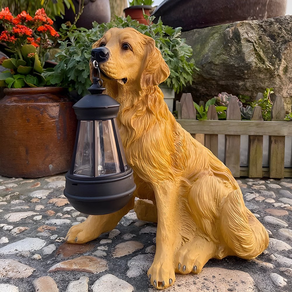Resin Dog with Lantern Landscape Decor Solar Outdoor Lights - Lamp Outdoor