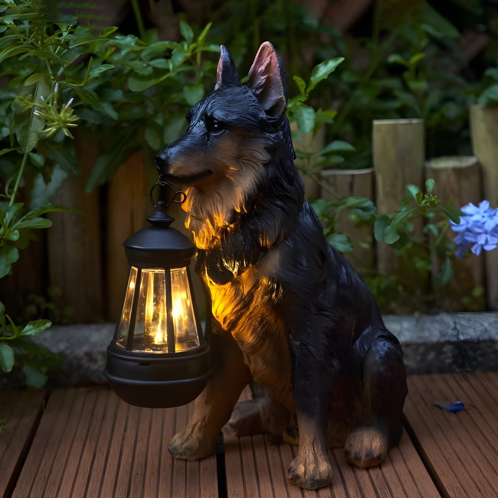 Resin Dog with Lantern Landscape Decor Solar Outdoor Lights - Lamp Outdoor