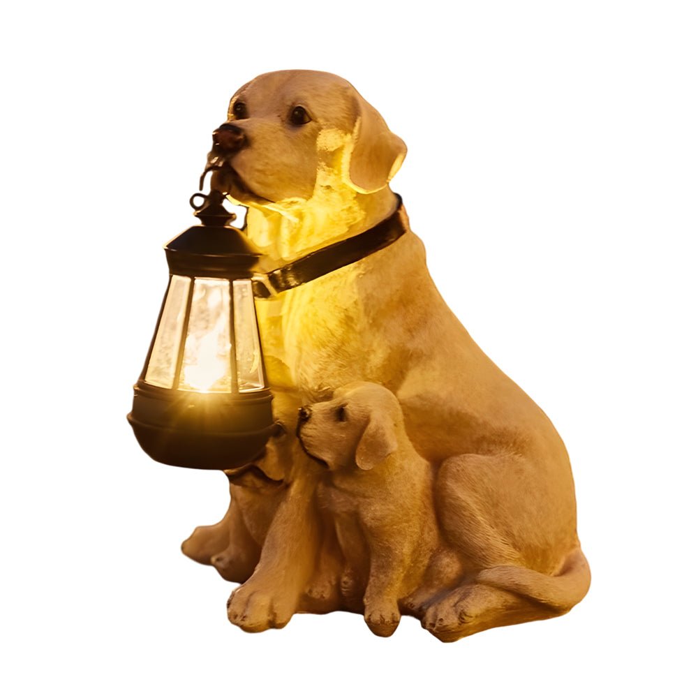 Resin Dog with Lantern Landscape Decor Solar Outdoor Lights - Lamp Outdoor