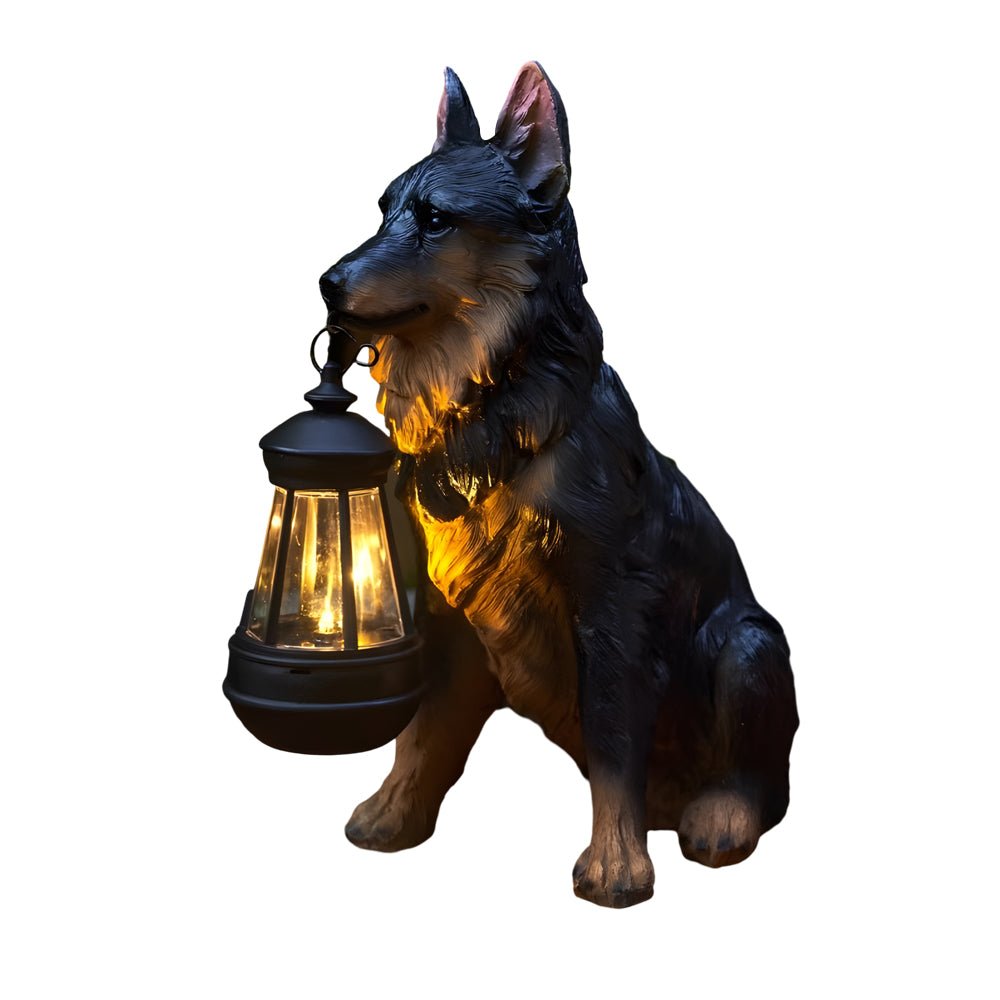 Resin Dog with Lantern Landscape Decor Solar Outdoor Lights - Lamp Outdoor