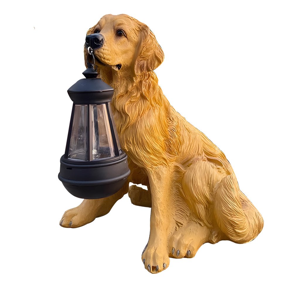 Resin Dog with Lantern Landscape Decor Solar Outdoor Lights - Lamp Outdoor