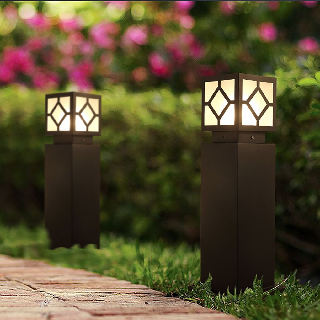 Elegant Solar-Powered Square Bollard Light Retro European Garden Lighting - Lamp Outdoor