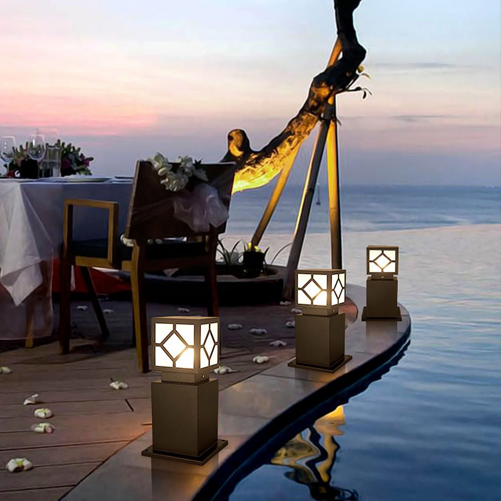 Elegant Solar-Powered Square Bollard Light Retro European Garden Lighting - Lamp Outdoor