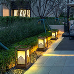 Elegant Square Outdoor Garden Light with Mountain Scene Shade - Lamp Outdoor