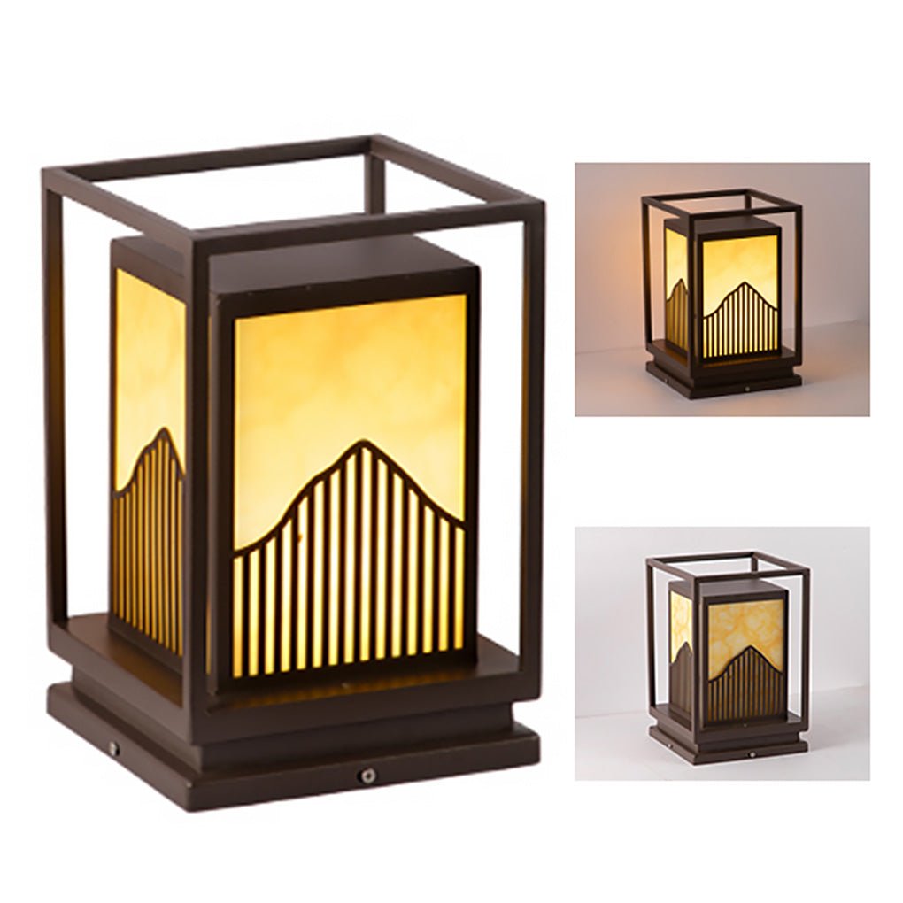 Elegant Square Outdoor Garden Light with Mountain Scene Shade - Lamp Outdoor