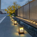Elegant Square Outdoor Garden Light with Mountain Scene Shade - Lamp Outdoor