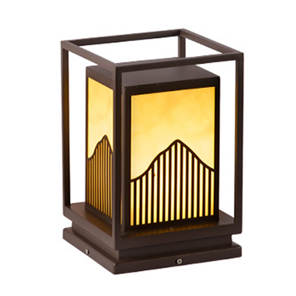 Elegant Square Outdoor Garden Light with Mountain Scene Shade - Lamp Outdoor