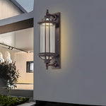 Retro Rectangular Ribbed Glass Solar Outdoor Wall Light - Lamp Outdoor