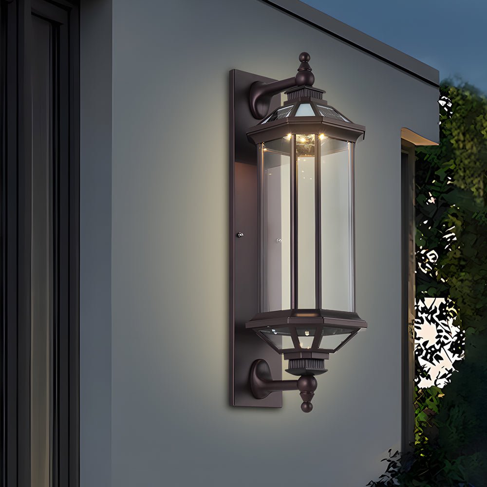 Retro Rectangular Ribbed Glass Solar Outdoor Wall Light - Lamp Outdoor
