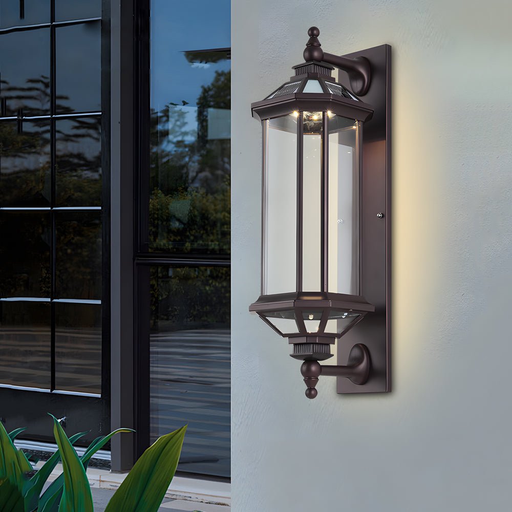 Retro Rectangular Ribbed Glass Solar Outdoor Wall Light - Lamp Outdoor