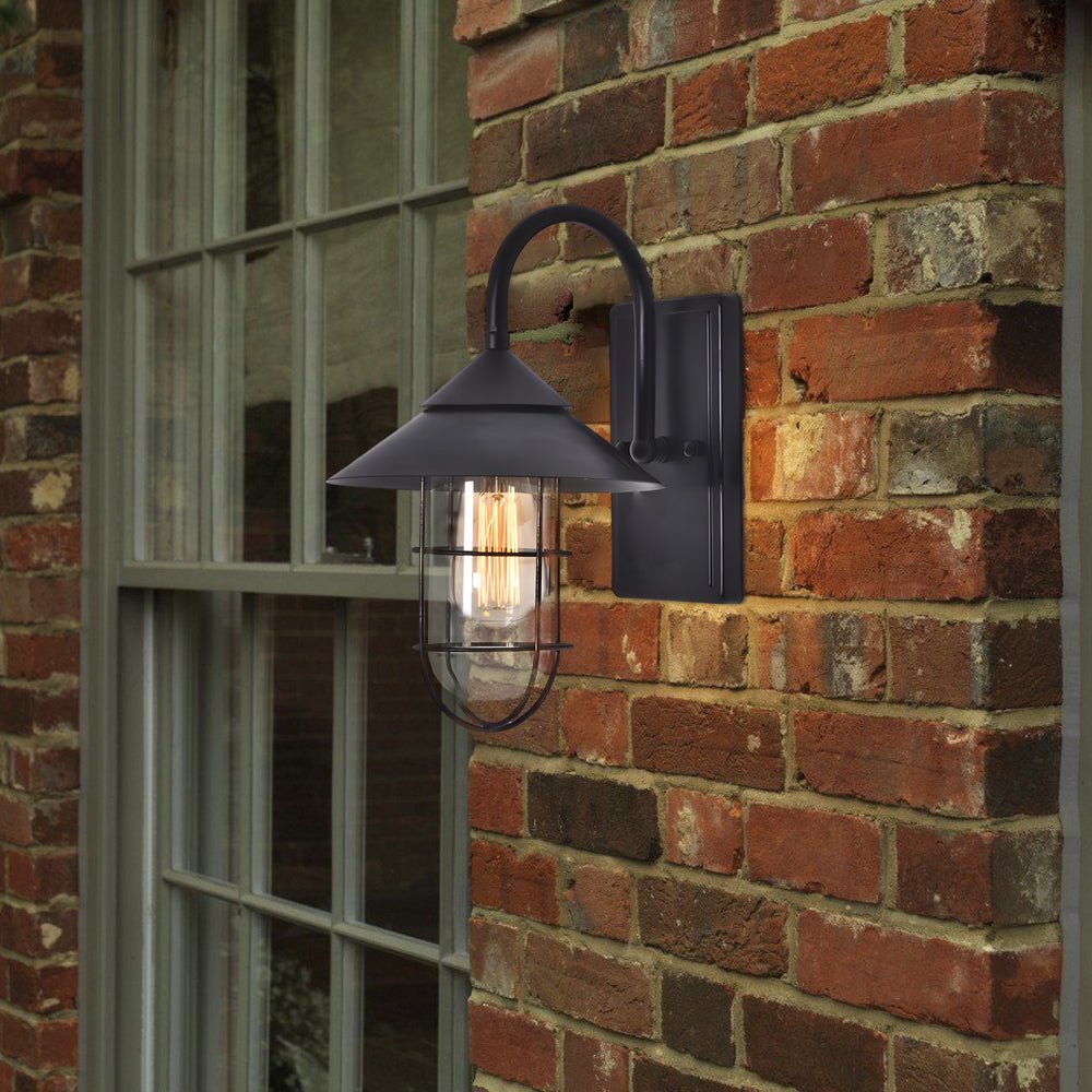 Retro Round Iron Glass Waterproof Motion Sensor Black Outdoor Wall Lights - Lamp Outdoor