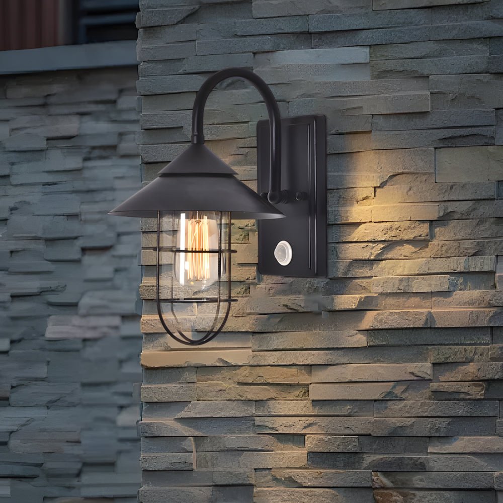 Retro Round Iron Glass Waterproof Motion Sensor Black Outdoor Wall Lights - Lamp Outdoor