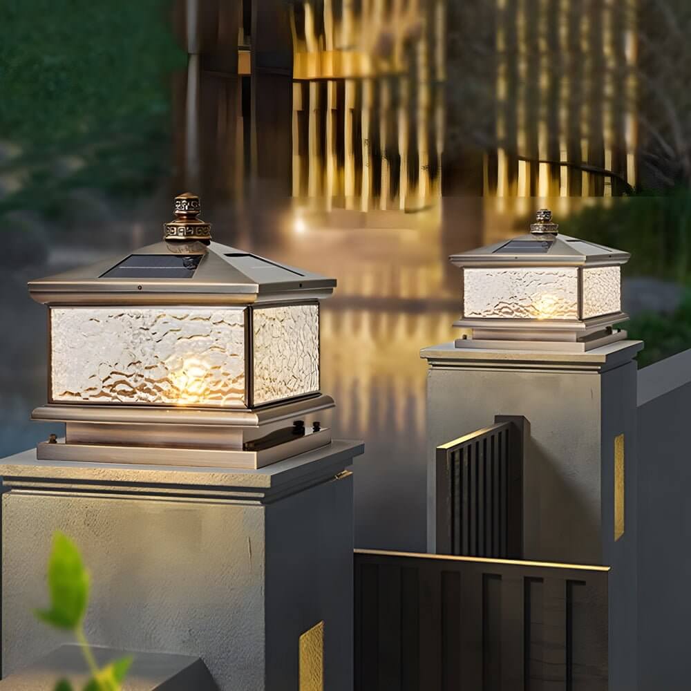 Retro Square Antique Brass Pier Mount Post Light - Lamp Outdoor