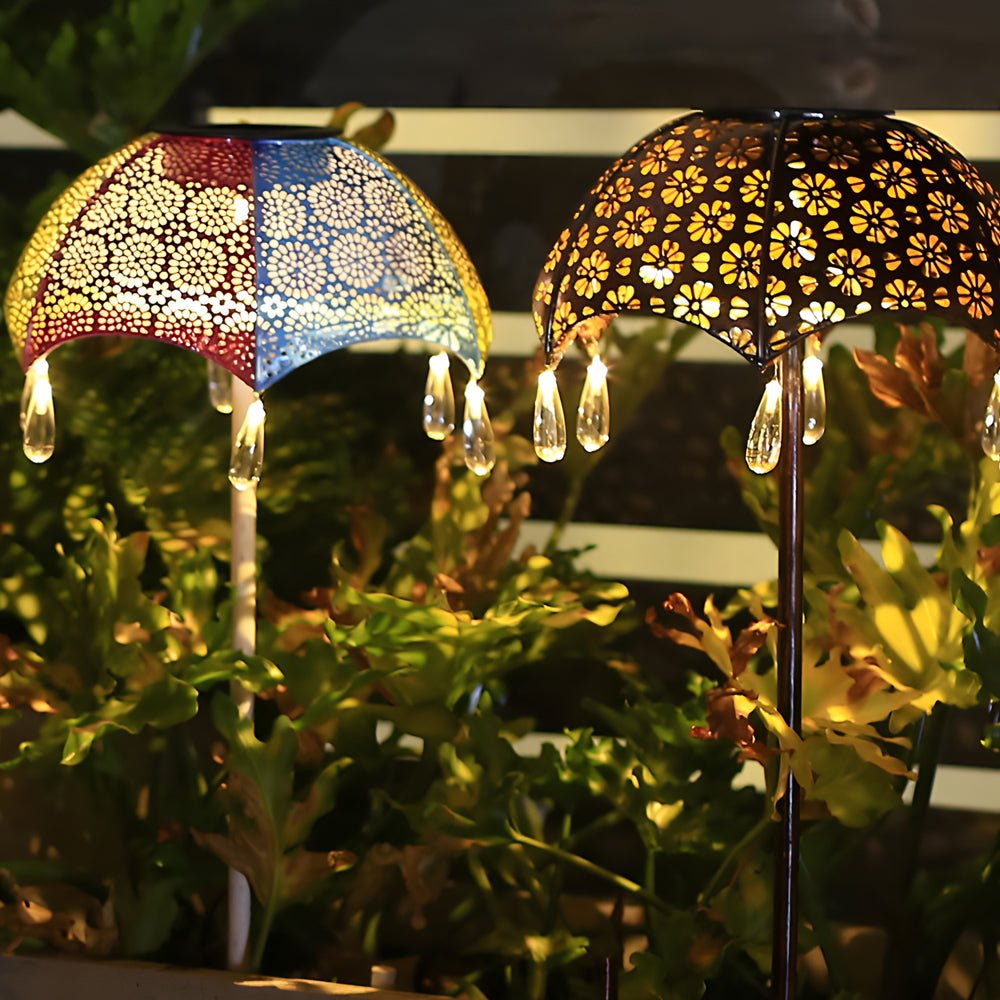 Retro Umbrella Solar Lights Colorful, Iron-Crafted Outdoor Pathway Lighting - Lamp Outdoor