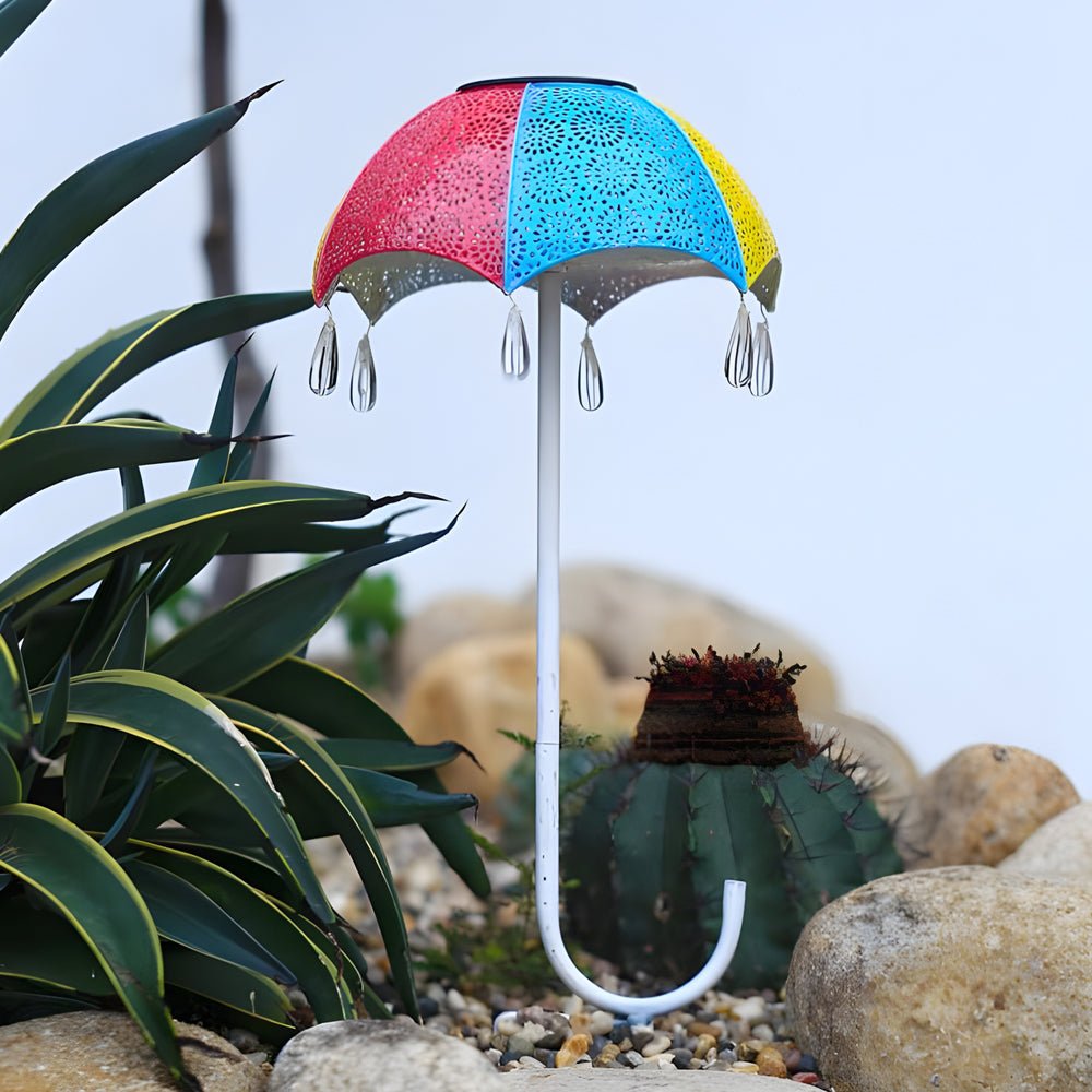 Retro Umbrella Solar Lights Colorful, Iron-Crafted Outdoor Pathway Lighting - Lamp Outdoor