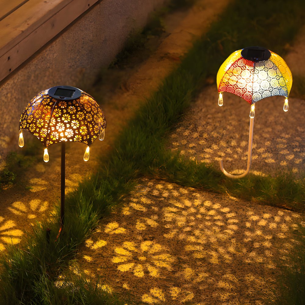 Retro Umbrella Solar Lights Colorful, Iron-Crafted Outdoor Pathway Lighting - Lamp Outdoor