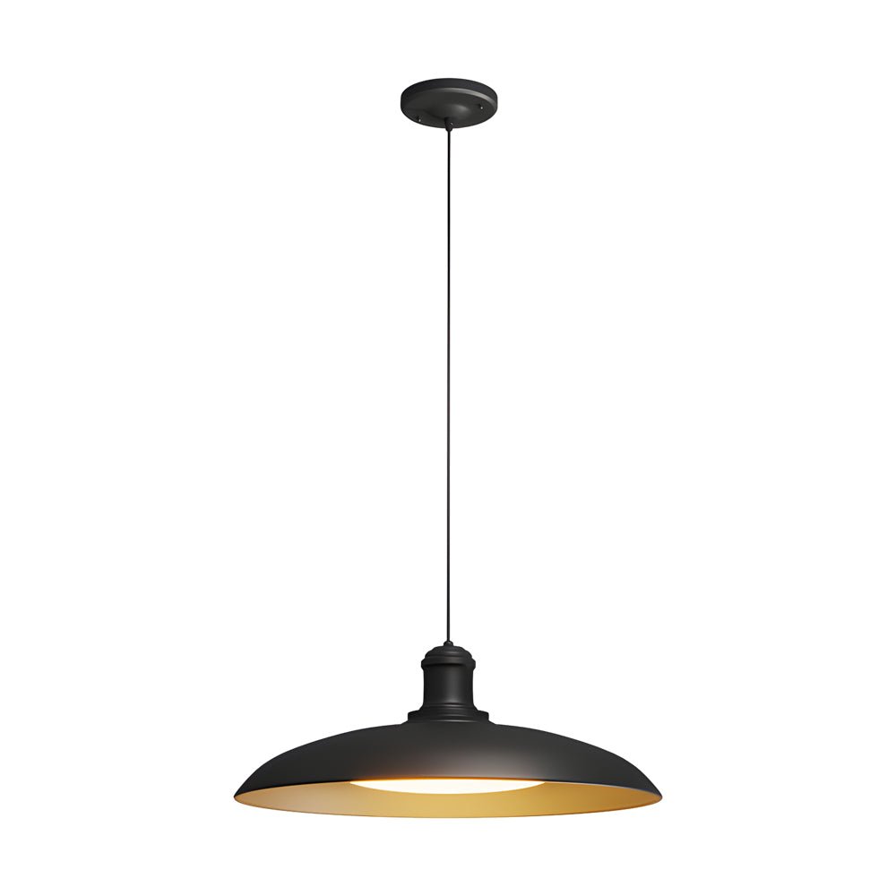 Round Black Hanging Outdoor Pendant Light - Metal Saucer-Shaped - Lamp Outdoor